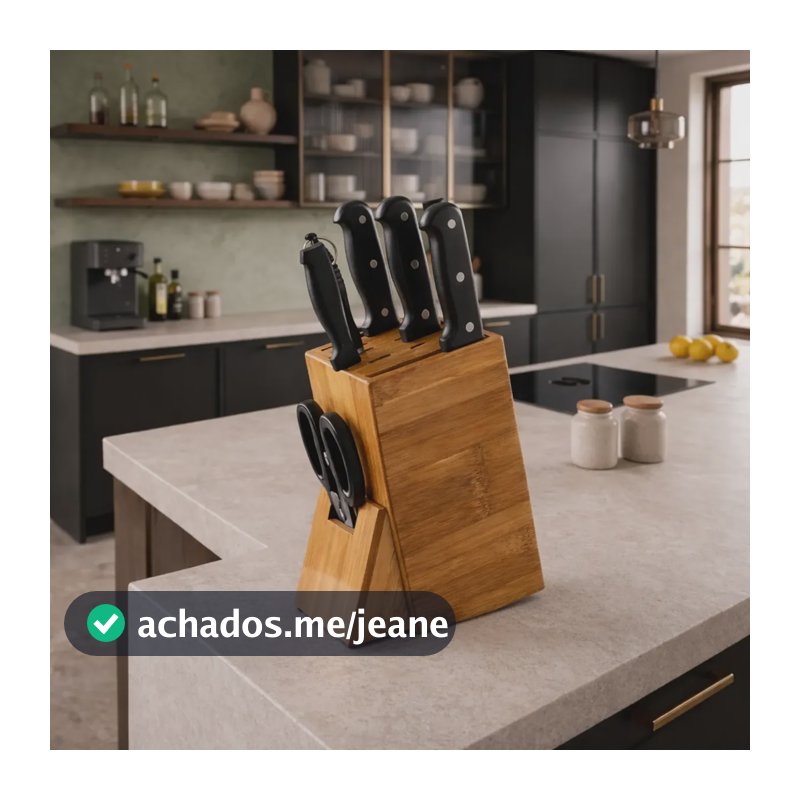 Faqueiro Porta Facas Bambu Cozinha Cepo Tesoura Marrom-claro