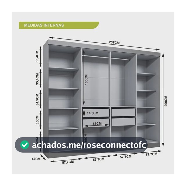 Guarda Roupa Casal 8 Portas 4 Gavetas Paris Espresso Móveis Onix