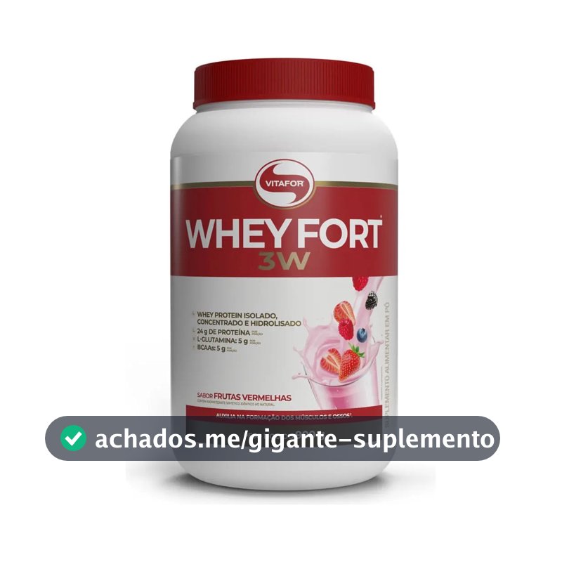 Suplemento Alimentar Whey Fort 3W Sabor Frutas Vermelhas 900g Vitafor
