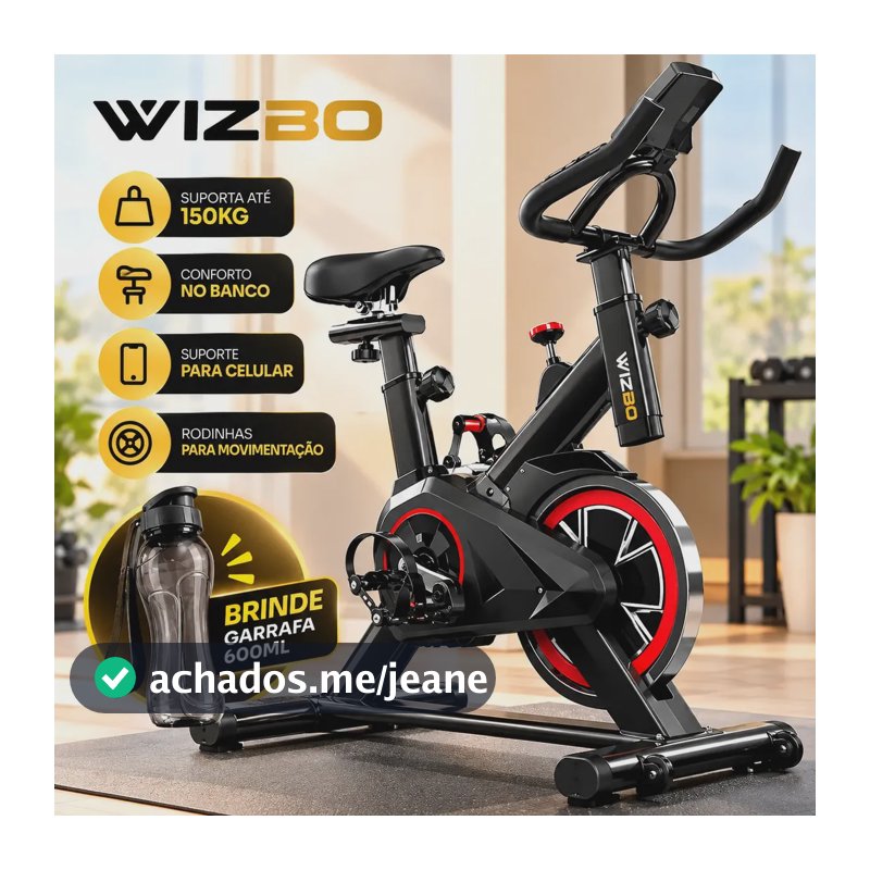 Bicicleta Ergometrica Spinning Wizbo Profissional Para Cardio Fitness Musculação Atividade Física Inercia Cor Preto e Vermelho ate 150kg