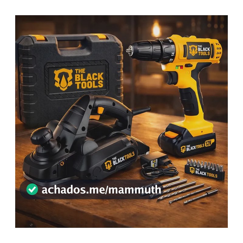 Kit Plaina Elétrica Profissional 780W 16500 Rpm + Parafusadeira A Bateria 12V 3/8” Bivolt 1350 Rpm The Black Tools