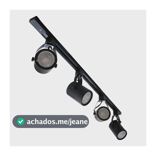 Trilho Eletrificado 1,5 Metro + 4 Spots Par20 S/lâmpada Estrutura Preto
