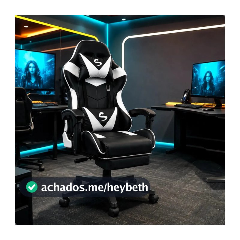 Cadeira Gamer Escritório Ergonômica Confortável Reclinável Branco Couro Sintético