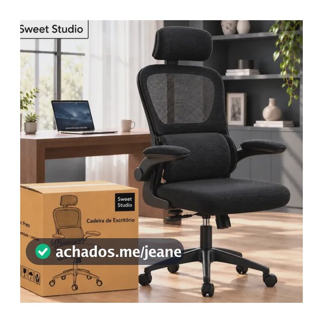 Cadeira Sweet Studio Escritório Ergonômica Giratória Preto Com Apoio Lombar E Apoio De Cabeça Malha