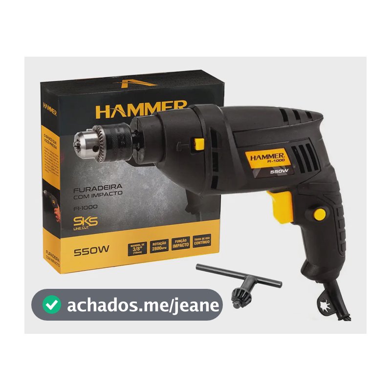 Furadeira de Impacto 3/8 Pol 550W Hammer FI-1000 Preto