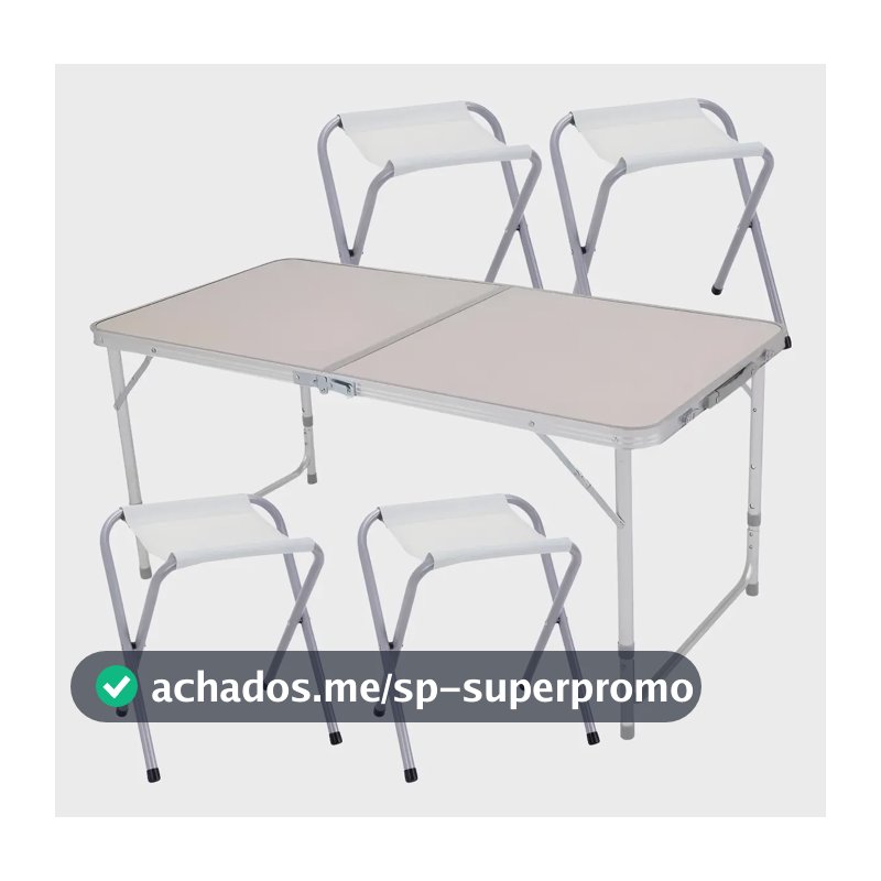 Mesa Dobrável Portátil Alumínio 120x60cm 4 Banquetas Zelt