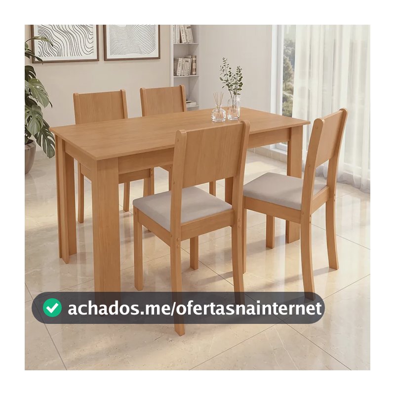 Conjunto Sala De Jantar Com 4 Cadeiras Grupo Lopas Easy Line Cor Amêndoa