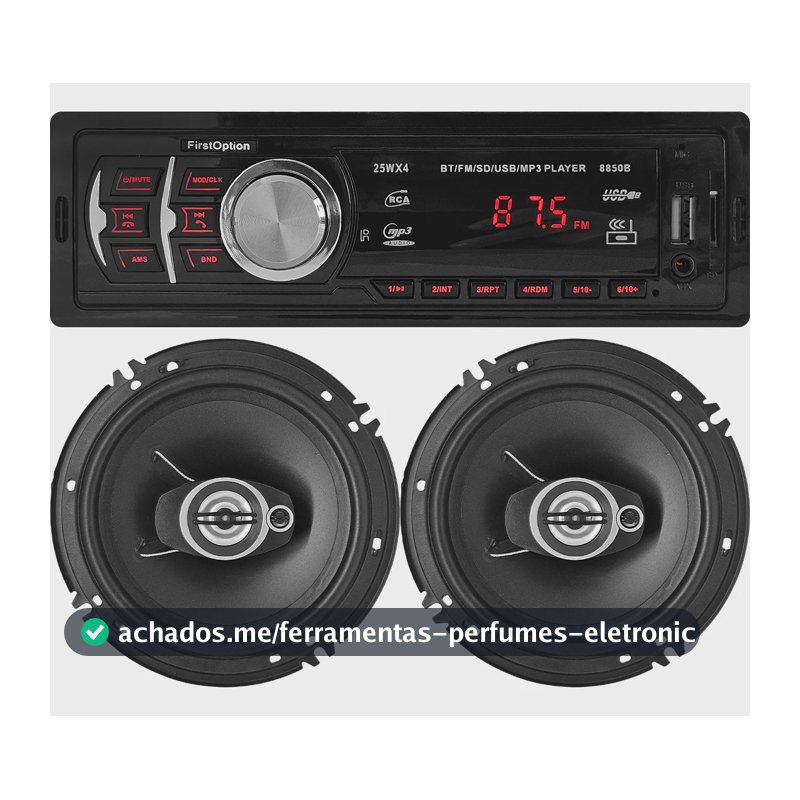 Kit Som Carro Radio Mp3 Bluetooth Usb + 2 Alto Falante 6 Pol