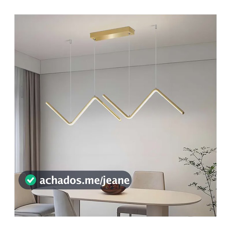 Lustre Pendente Led Moderno-sala Mesa Jantar Zig Zag Dourado 127/220v Dourado