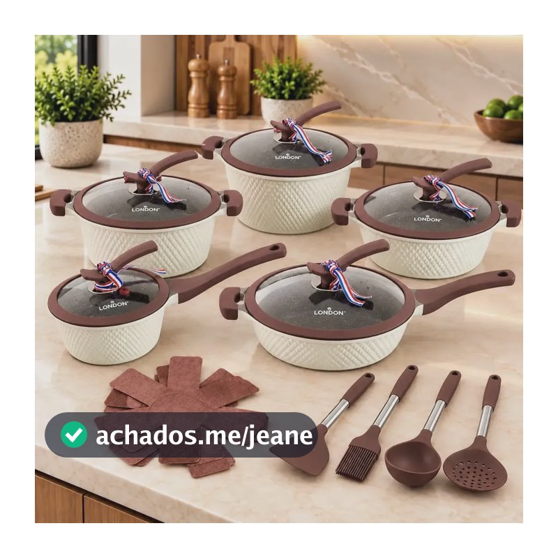 Jogo De Panelas London Premium Antiaderente 18 Peças Creme