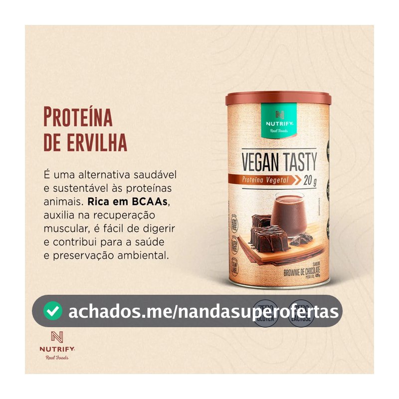 Proteína Vegetal Vegan Tasty Sabor Brownie de Chocolate Lata Com 420g Nutrify