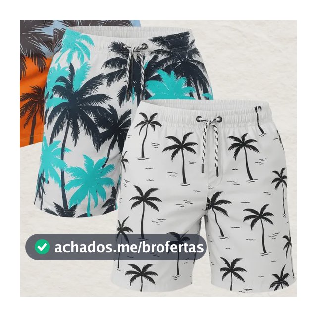 Kit 3 Short Masculino Tactel Estampado Bolso Moda Praia 2026