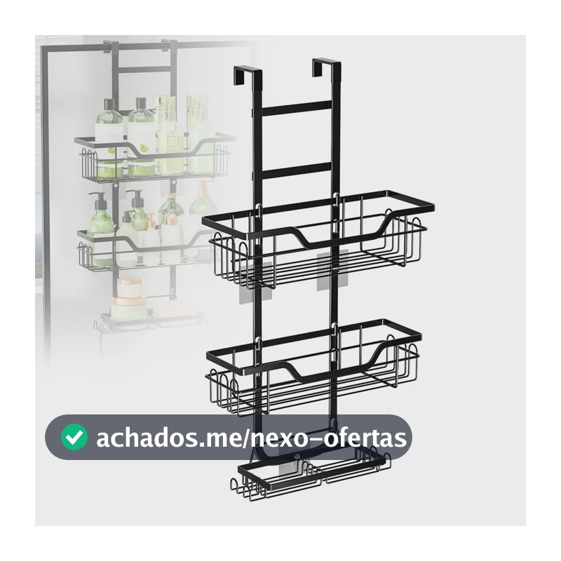 Suporte Banheiro Prateleira 3 Camadas Sem Furar Pendurado Preto Shampoo Box Pendurar Prateleira Metálica Suspensa De Organizador De Itens De Higiene Pessoal Com 3 Ganchos