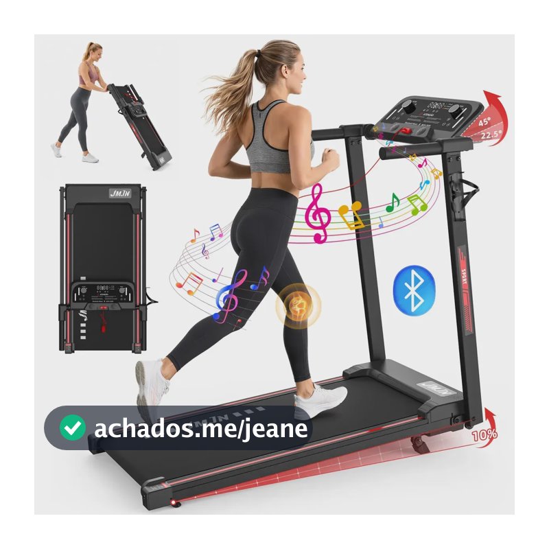 Esteira Elétrica Ergométrica Doméstica Dobrável 1-14km/h, Suporta até 120kg, Bluetooth, Tela LCD, 12 Programas de Treino, Aparelho de Corrida e Caminhada para Fitness em Casa