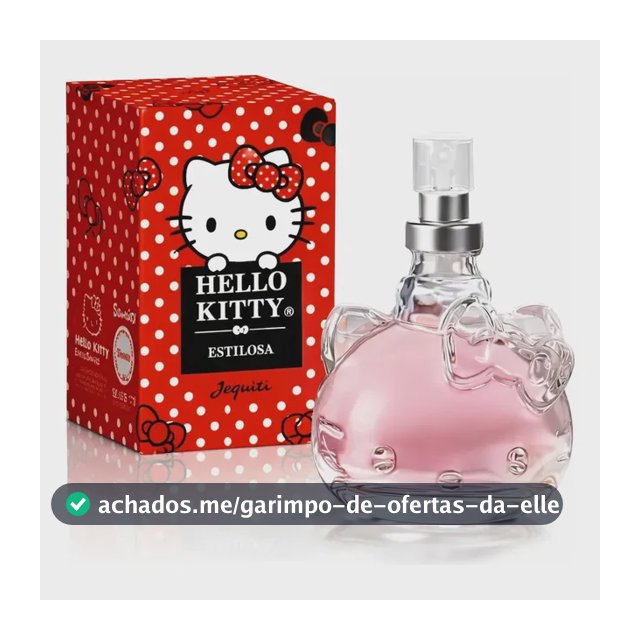 Perfume Hello Kitty Estilosa Jequiti 25ml Desodorante Colônia Feminina Frutal Romântica Frasco de Vidro com Spray Embalagem Compacta para a Bolsa e o Uso Diário