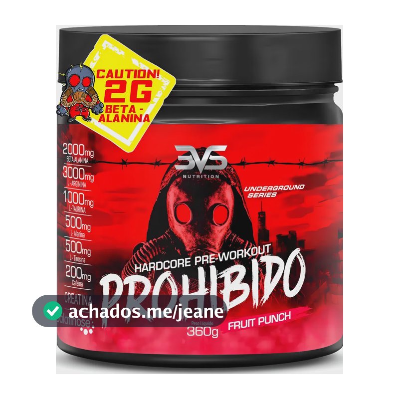 Pré Treino Prohibido 360g - Sabor: Fruit Punch - Fórmula com 8 Ingredientes focando Força, Disposição e Resultado