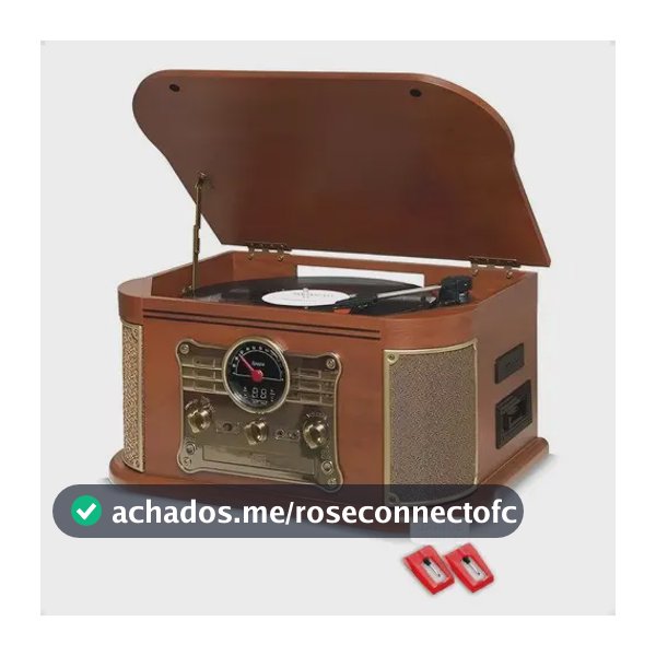Vitrola Retro Olga Som 7 Funções Marrom com Bluetooth e Agulhas Extras