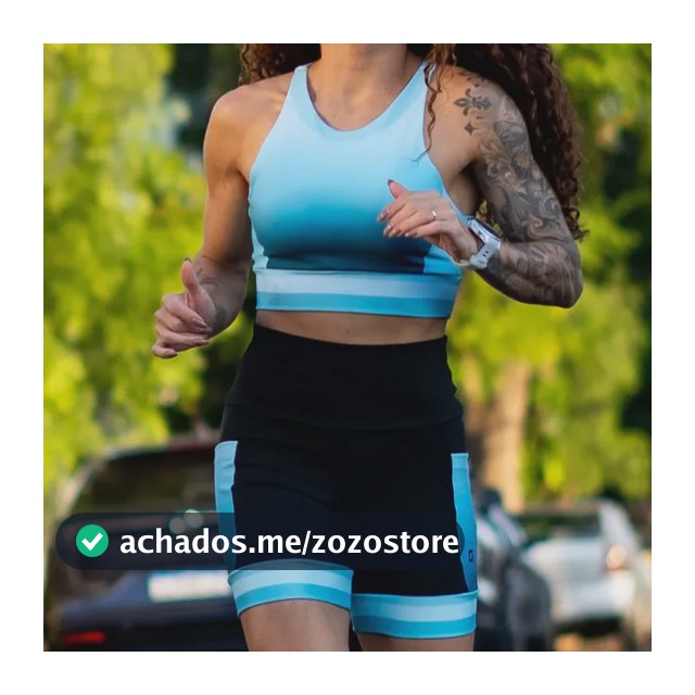 Conjunto Corrida Shorts Com Bolsos Cropped Alta Sustentação Azul-turquesa Liso P