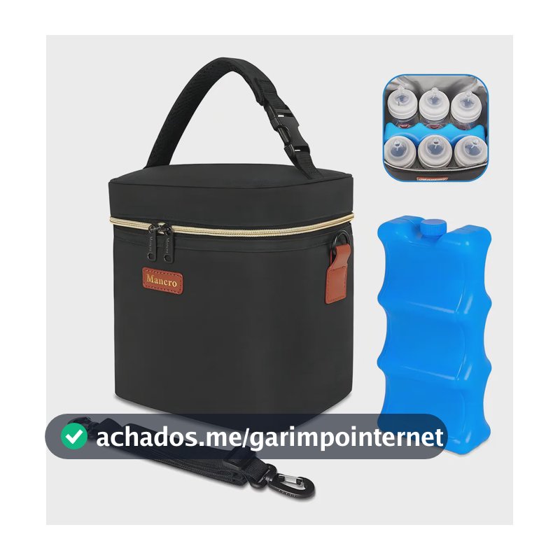 Bolsa Térmica Para Leite Materno Porta Mamadeira Com Gelo Reutilizável Conservadora De Leite Maternidade Amamentação Lancheira Térmica Para 6 Garrafas 9oz Mancro 9841 Preta Preto