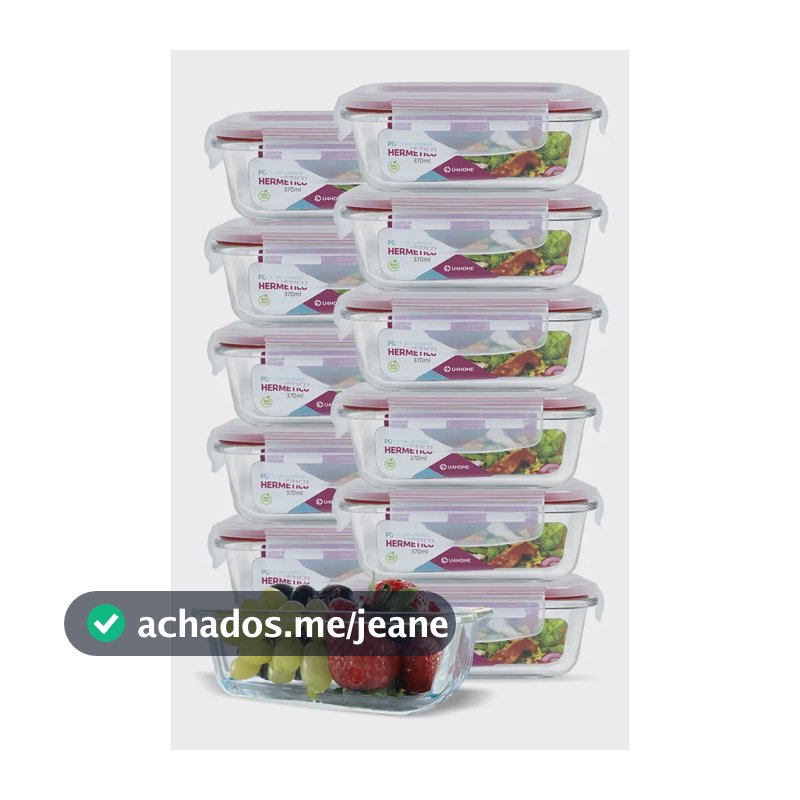 Kit 12 Potes de Vidro Hermético 370ml Silicone Vermelho Nabox