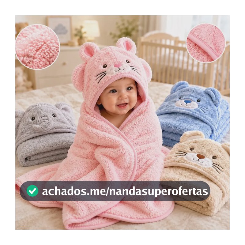 Toalha De Bebe Capuz Felpuda Infantil Roupão Macia Pós Banho Rosa