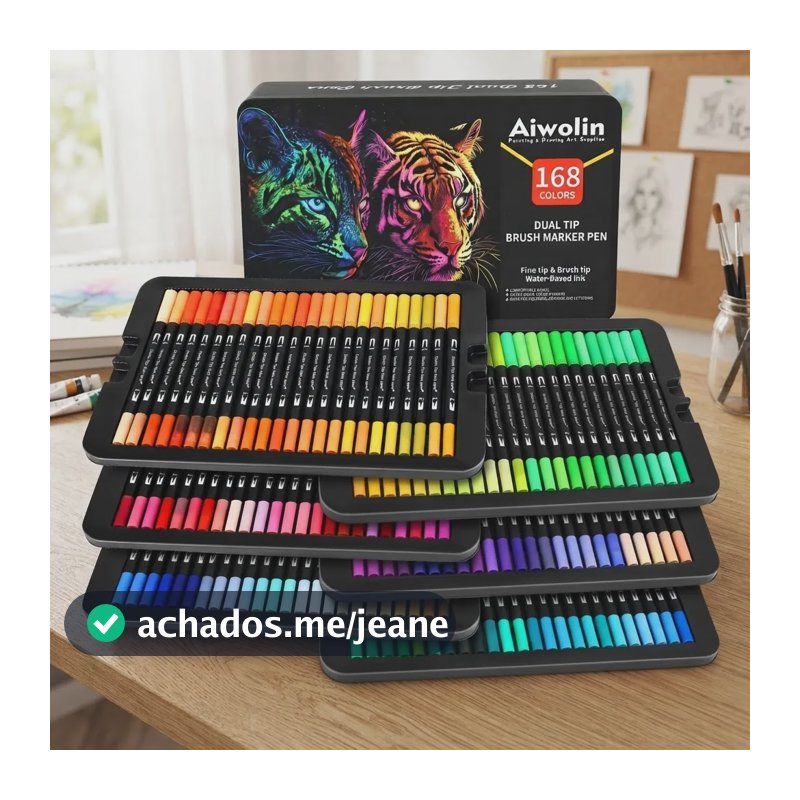 Kit 168 Canetas Brush Ponta Dupla Marker-168 Colores