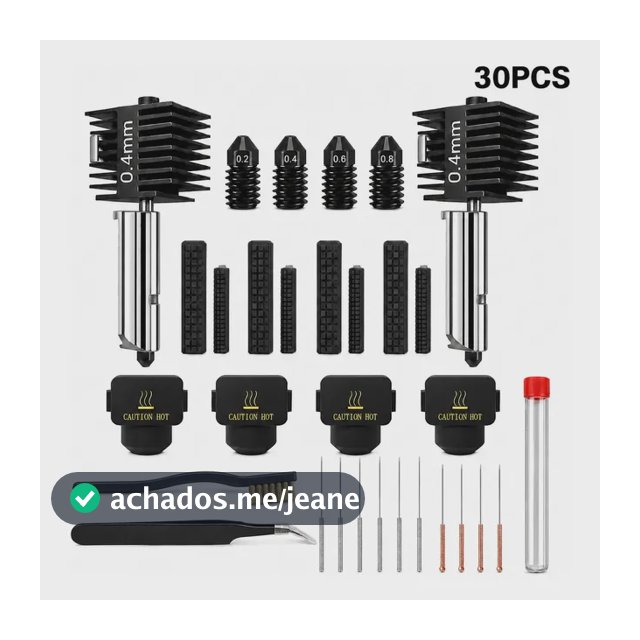 Kit 30 peças Bico 0.4mm Compatível bambu lab A1 / A1 Mini Acessorios Para Impressora 3d com Pincel E pinça E Agulha De Limpeza E Bico 0.2/0.4/0.6/0.8 Suavizador Limpador Silicone