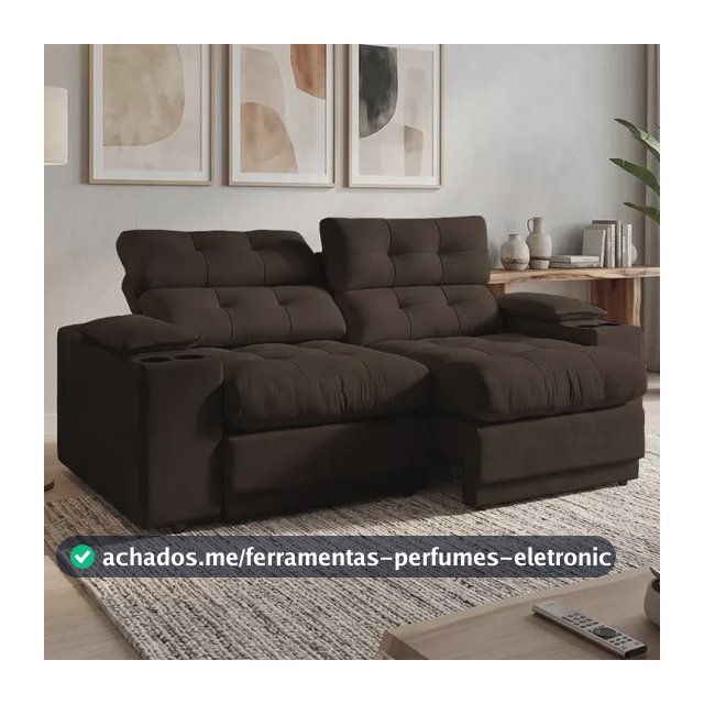Sofá Angra 2m Retrátil Reclinável Porta Usb E Porta Copos Marrom Tecido Velosuede