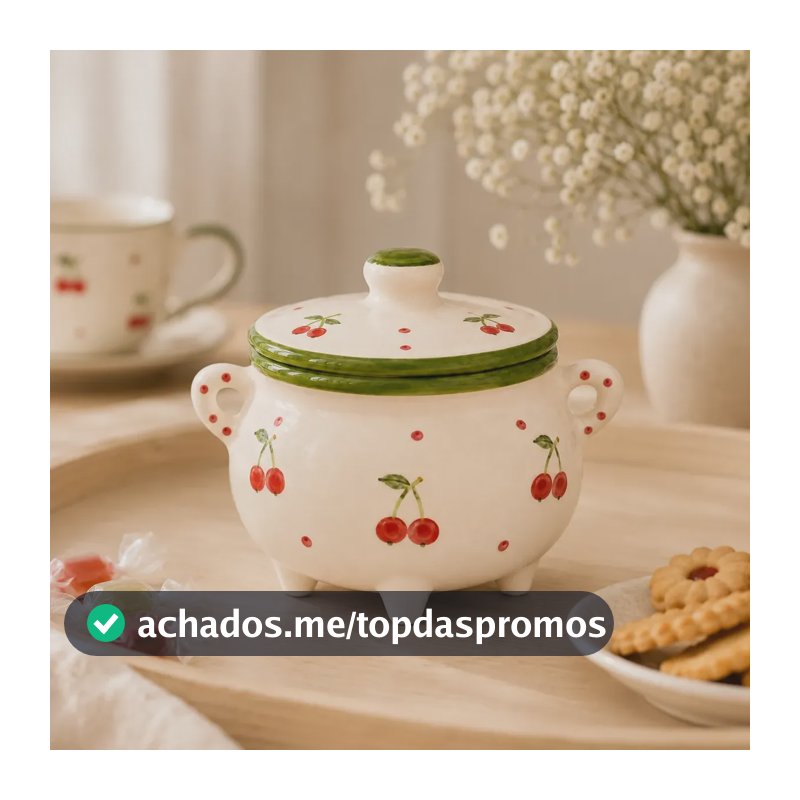 Pote Biscoito Com Alça Cerâmica Artesanal Caldeirão Cozinha Cereja