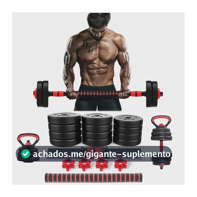 Kit Halteres Barra E Anilhas Musculação Kettlebell Ajustáveis Peso Academia 15kg