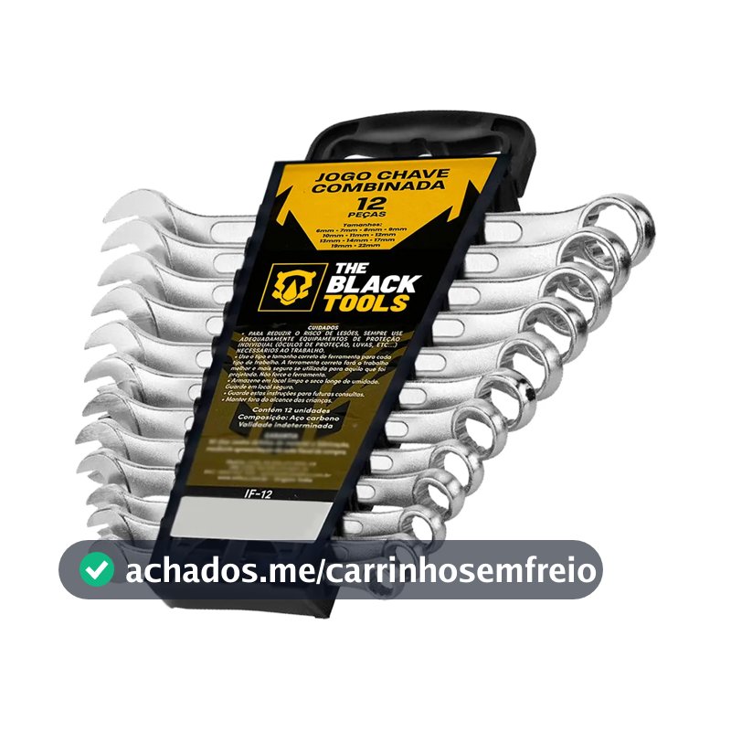 Jogo De Chave Boca E Estrela Combinada 12 Pçs Aço 6 22 Mm Cromada IF-12 The Black Tools