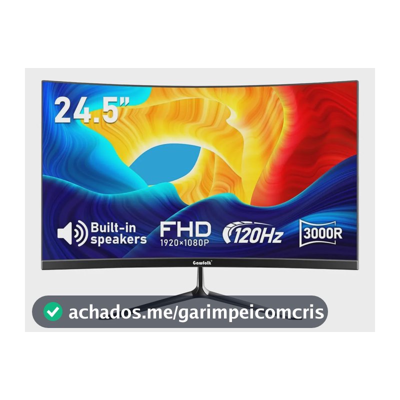 Monitor Curvo Gawfolk 24.5 Fhd 120hz Com Som Integrado Preto