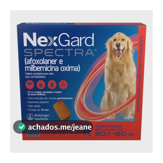 NexGard Spectra 3 Tabletes Antipulgas Carrapatos Cães 30-60kg