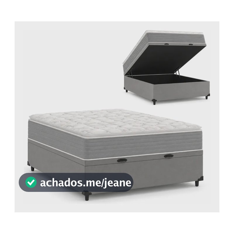 Cama Box Baú Casal Com Molas Ensacadas e Pillow Top Umaflex (colchão), Prince (box) Martino Cinza