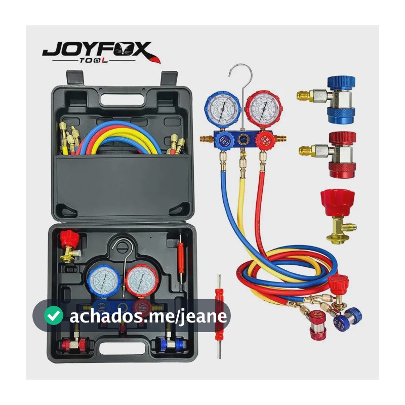 Manômetro Manifold Ar Condicionado Automotivo Refrigeração R134 R410 R22 R404 Kits de Manifolds Joyfox Com Maleta Mangueiras