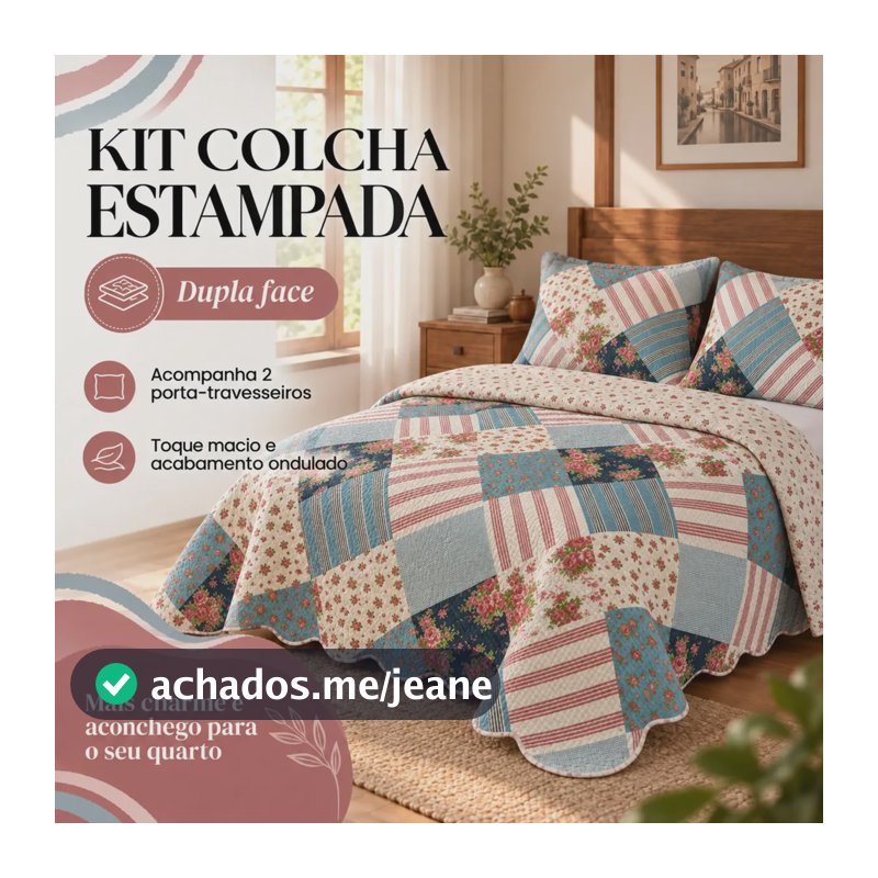 Kit Cobre Leito Colcha King Dulpa Face 3 Peças Rosa-claro Xadrez