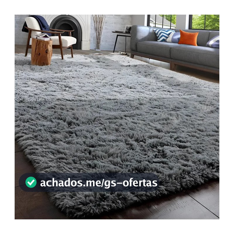 Tapete Decorativo Felpudo 2,00x1,50 Sala Quarto Escritório Cor Cinza Liso Pelo Alto Casa Laura Enxovais