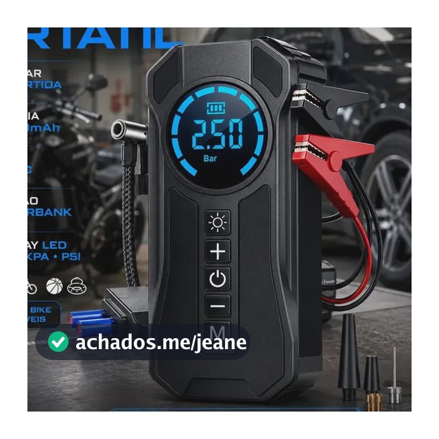 Mini Compressor De Ar Portátil Bateria Emergência Ignição Automotiva Potente Preto Compacto