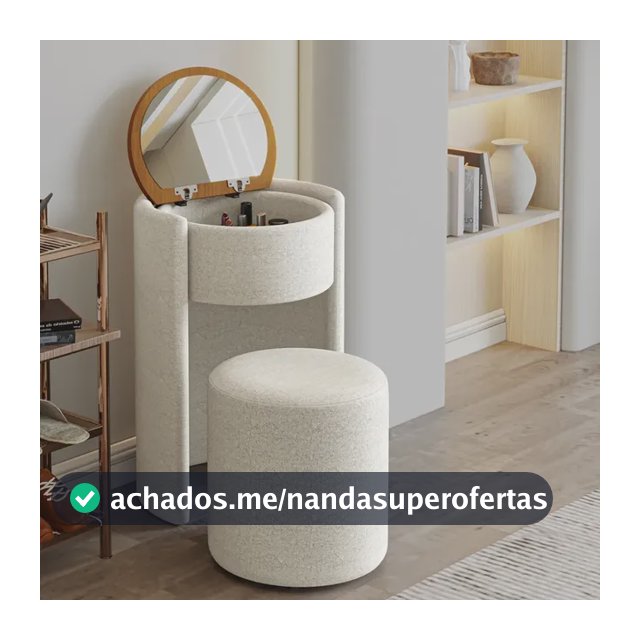 Puff Penteadeira Com Espelho Vega Boucle Moderno Bouclê Bege