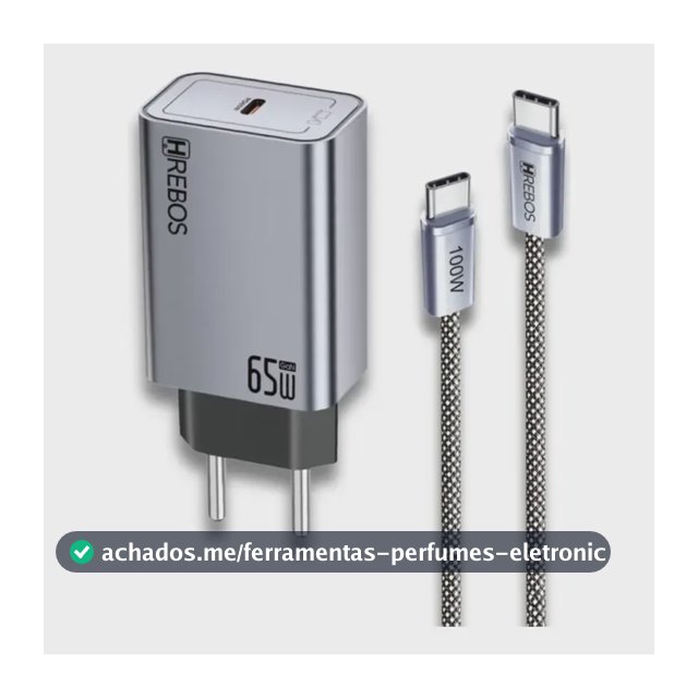 Carregador Usb-c 65w Pd Para Notebook Macbook Celular + Cabo Preto