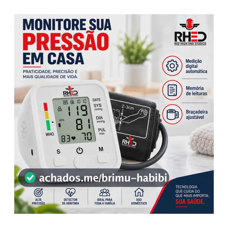 Aparelho Medidor de Pressão Arterial Aferidor Monitor Digital Uso Doméstico Automático Residencial Pressão De Braço Braçadeira Pulso Manguito Ajustável Memória Leitura Adultos Crianças Portátil