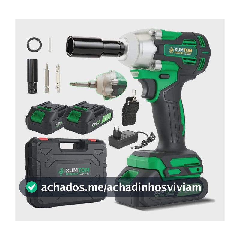 Chave De Impacto Bateria 21v 450nm SH450 XUMTOM 1/2 Pol Parafusadeira Recarregável Sem Escova Com 2 Baterias e Maleta