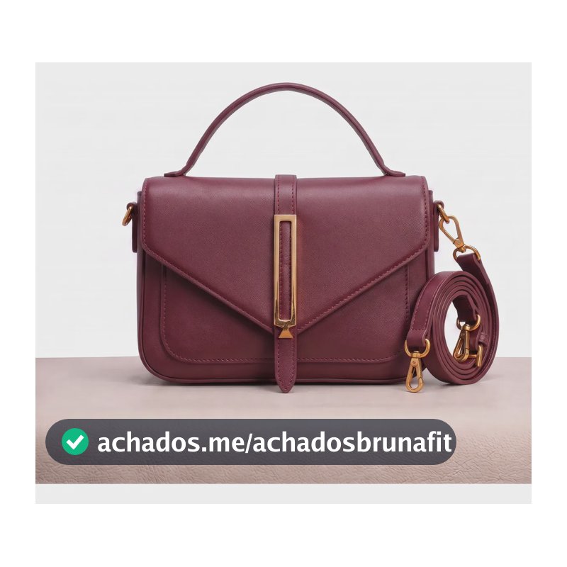 Bolsa Feminina De Mão Com Bolso Externo Mais Alça Transversa Vinho Liso Dourado
