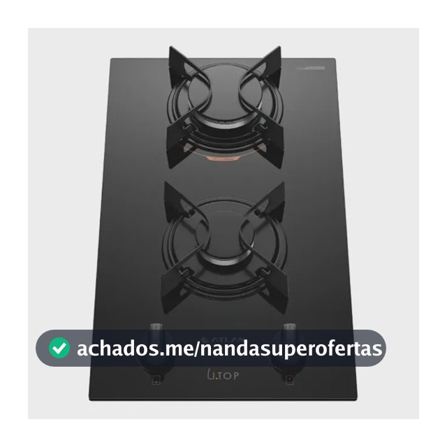 Cooktop 2 Bocas Atlas U Top com Mesa de Vidro a Gás Preto Bivolt