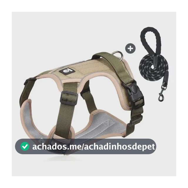 Kit Peitoral E Guia Cachorro Refletivo Ajustavel Com Alca Cáqui Peito 46-65 Cm M Caqui Colete-corda