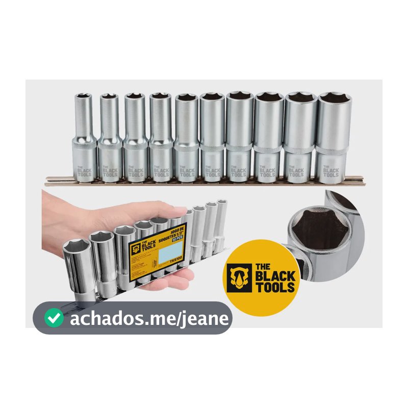 Jogo De Soquetes Longos Sextavado 1/2 Pol Aço Crv 10 A 22mm Tks100 The Black Tools