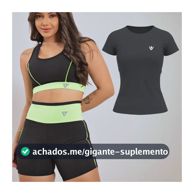 Kit Conjunto Fitness Feminino + Camiseta Roupa Academia Verde Liso Gg