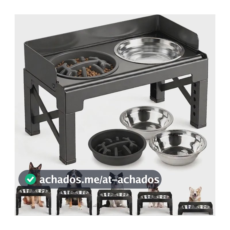 Comedouro Bebedouro para cachorro caes pets elevado Duplo inox tijela antiderrapante com regulavel com aço inoxidável para buldogue com ajuste de altura suporte 8cm 31cm com Proteção contra respingos