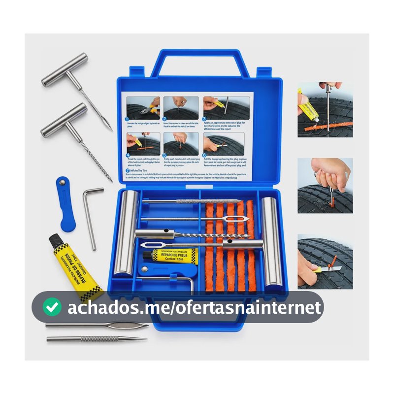 Kit Reparo Pneu Linha Moto Carro 12 Peças Macarrão C/ Maleta