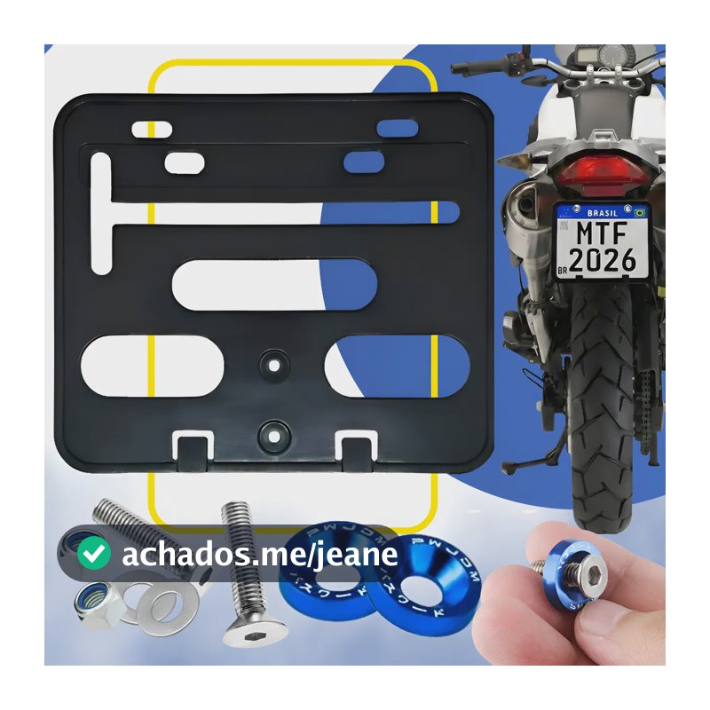 Kit Suporte Placa Moto Mercosul Reforçado +arruela Anodizada